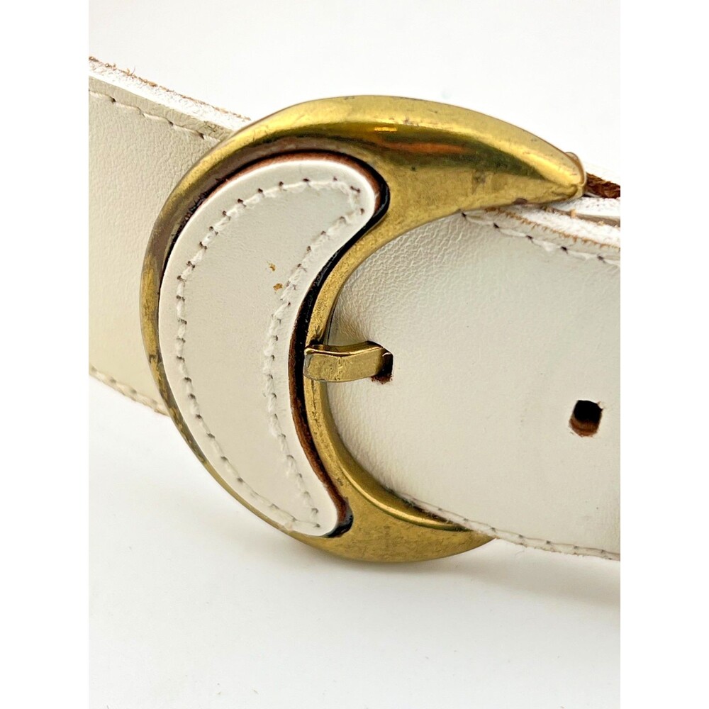 Vtg 1988 LIZ CLAIBORNE Women's S Wide Belt White Leather Brass Buckle Braided - Picture 4 of 9
